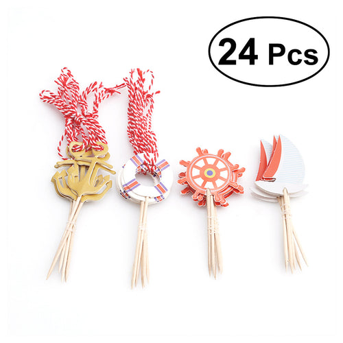 24pcs Nautical Cake Cupcake Topper Food Fruit Picks Cake Toppers Decorations for Birthday Party Wedding