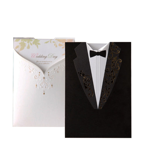 A Set of Customized Wedding Invitation Cards Black and White Laser Invitation for Wedding Engagement Invitation Kit Set (Envelope + Inner Card)